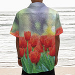 Red Tulip Print Textured Short Sleeve Shirt