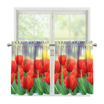 Red Tulip Print Tier Curtains