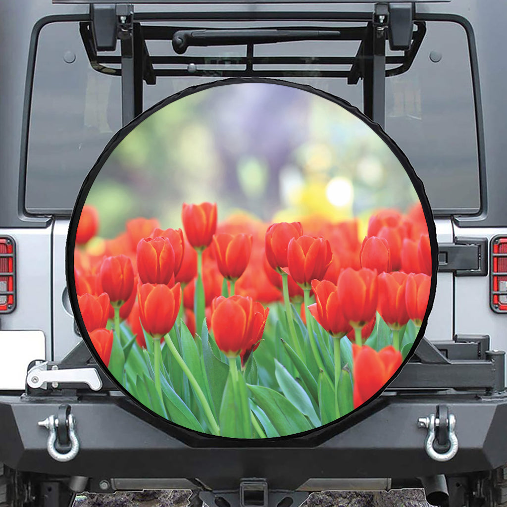 Red Tulip Print Tire Cover