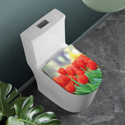 Red Tulip Print Toilet Lid Cover
