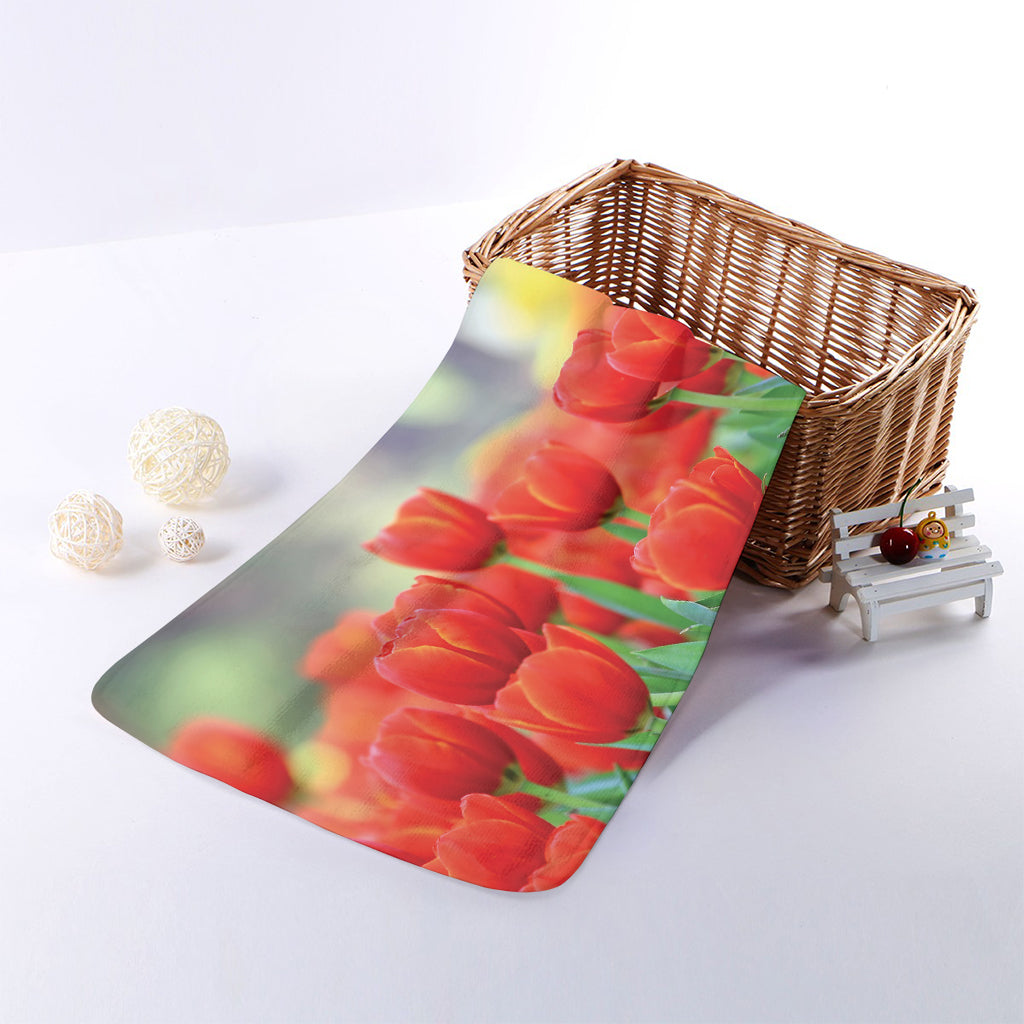 Red Tulip Print Towel