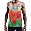 Red Tulip Print Men's Workout Tank Top