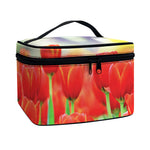 Red Tulip Print Travel Makeup Bag
