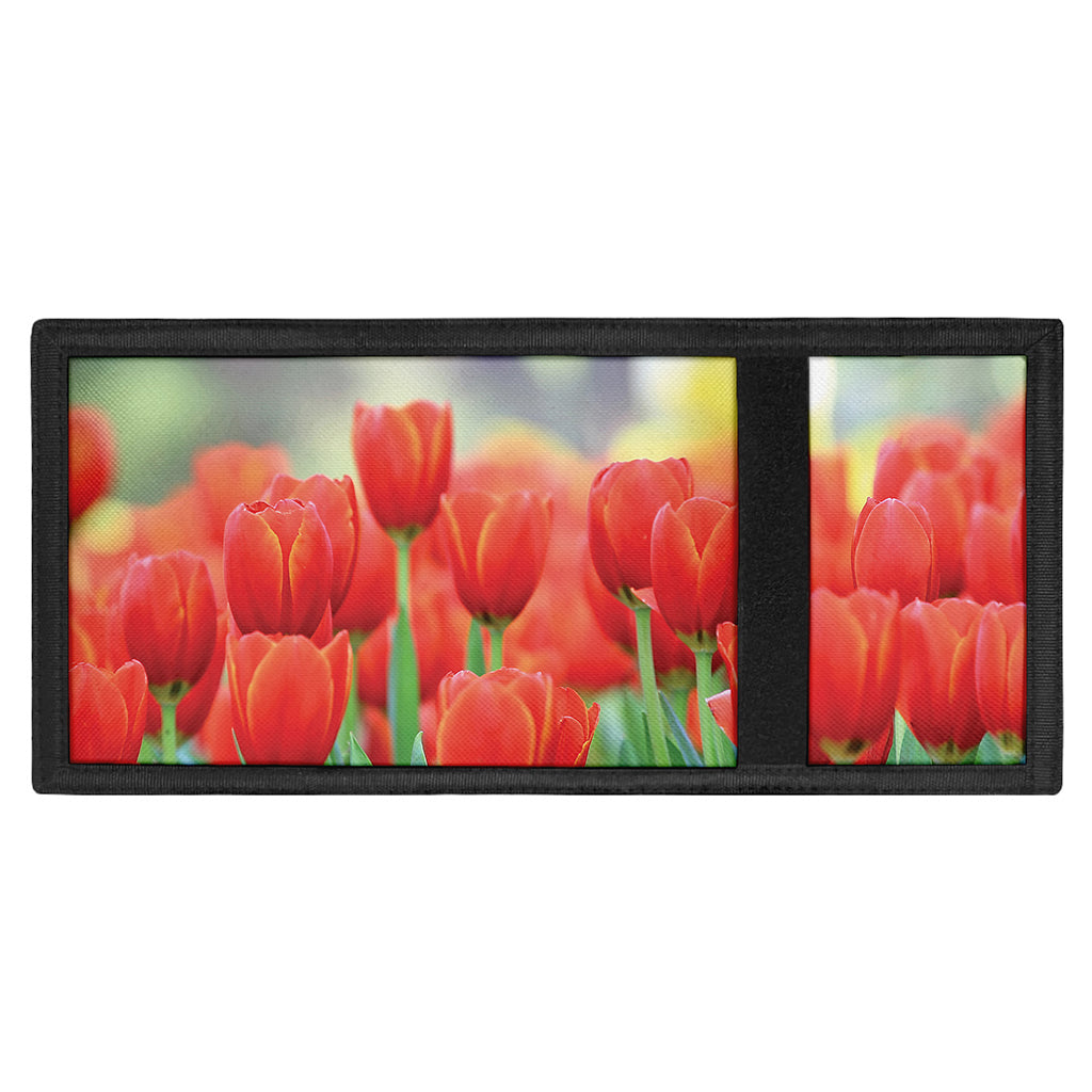Red Tulip Print Trifold Wallet