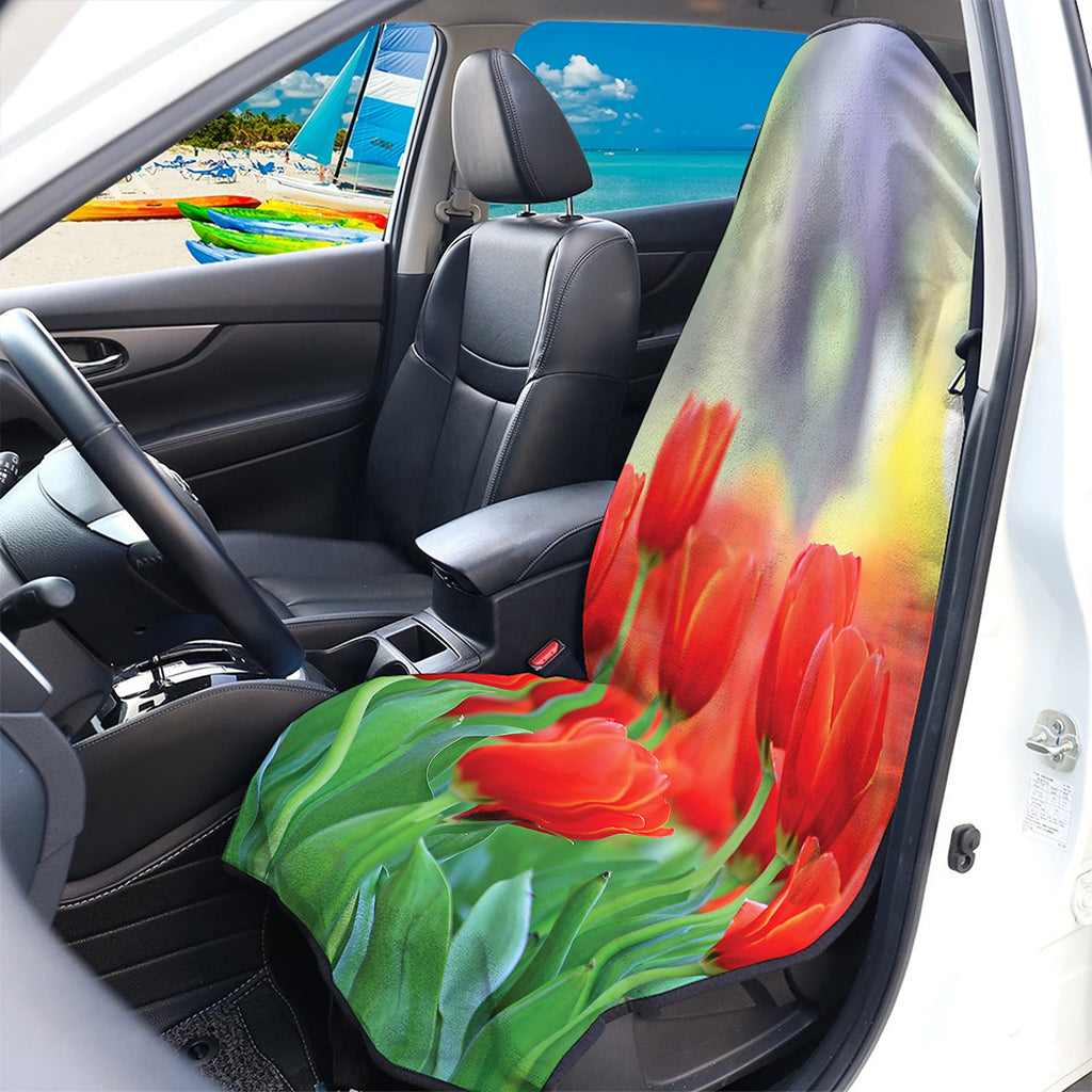 Red Tulip Print Waterproof Car Seat Cover