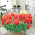 Red Tulip Print Waterproof Round Tablecloth