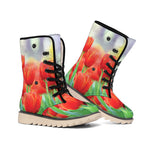 Red Tulip Print Winter Boots