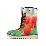 Red Tulip Print Winter Boots