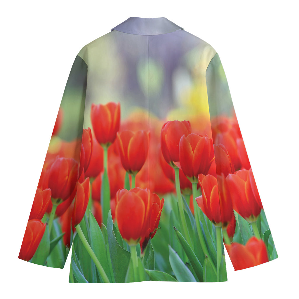 Red Tulip Print Women's Cotton Blazer