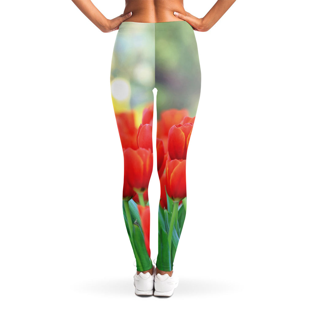Red Tulip Print Women's Leggings