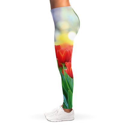 Red Tulip Print Women's Leggings