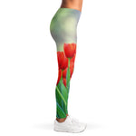 Red Tulip Print Women's Leggings