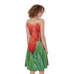 Red Tulip Print Women's Sleeveless Dress