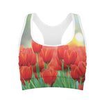 Red Tulip Print Women's Sports Bra