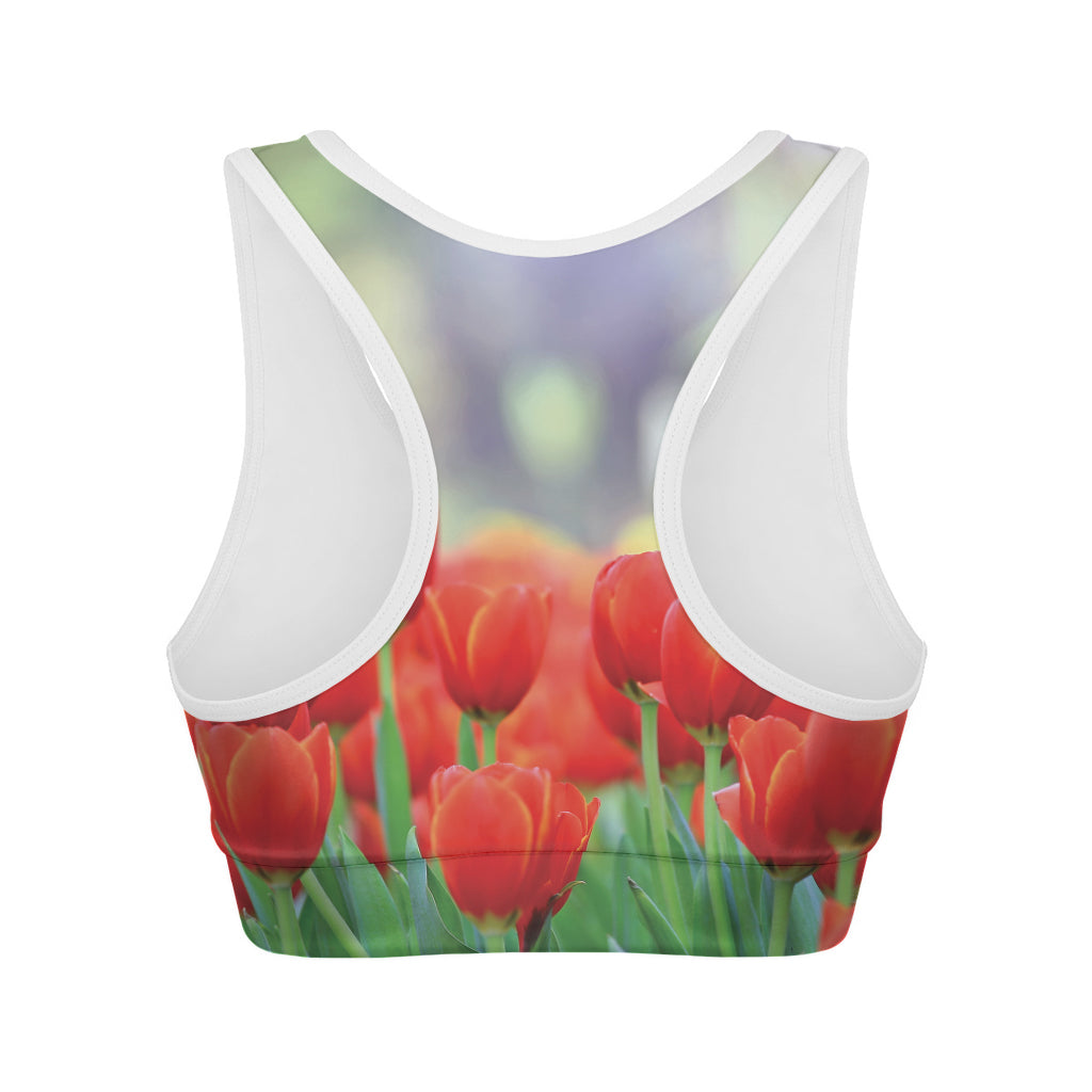 Red Tulip Print Women's Sports Bra