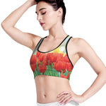 Red Tulip Print Women's Sports Bra