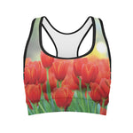 Red Tulip Print Women's Sports Bra