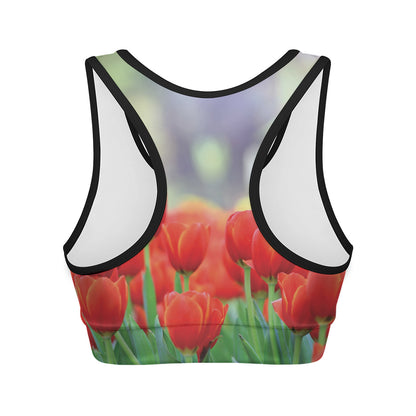 Red Tulip Print Women's Sports Bra