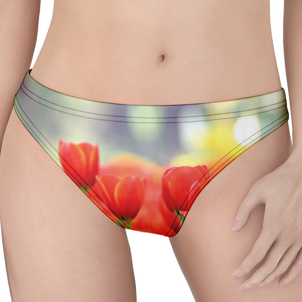 Red Tulip Print Women's Thong