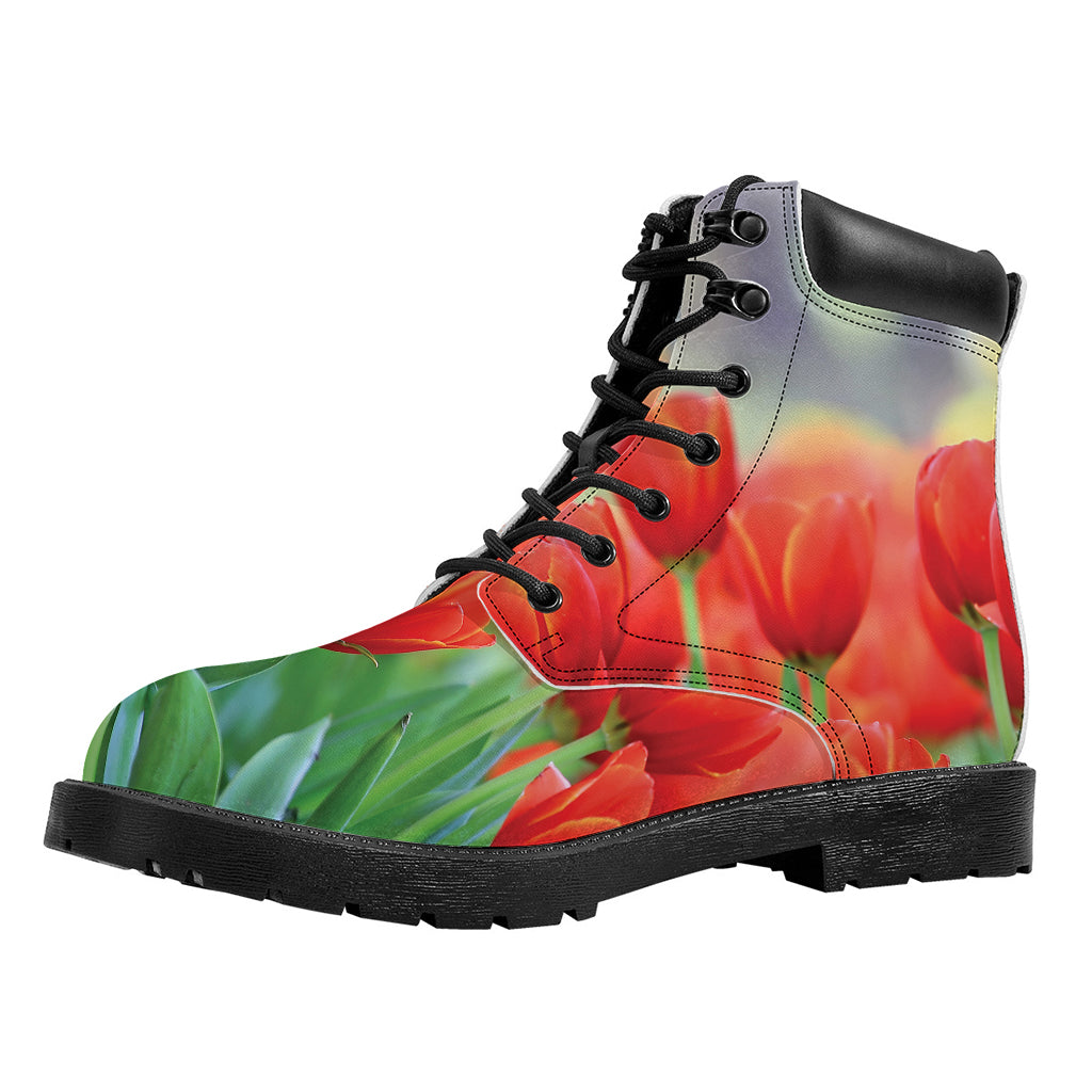 Red Tulip Print Work Boots