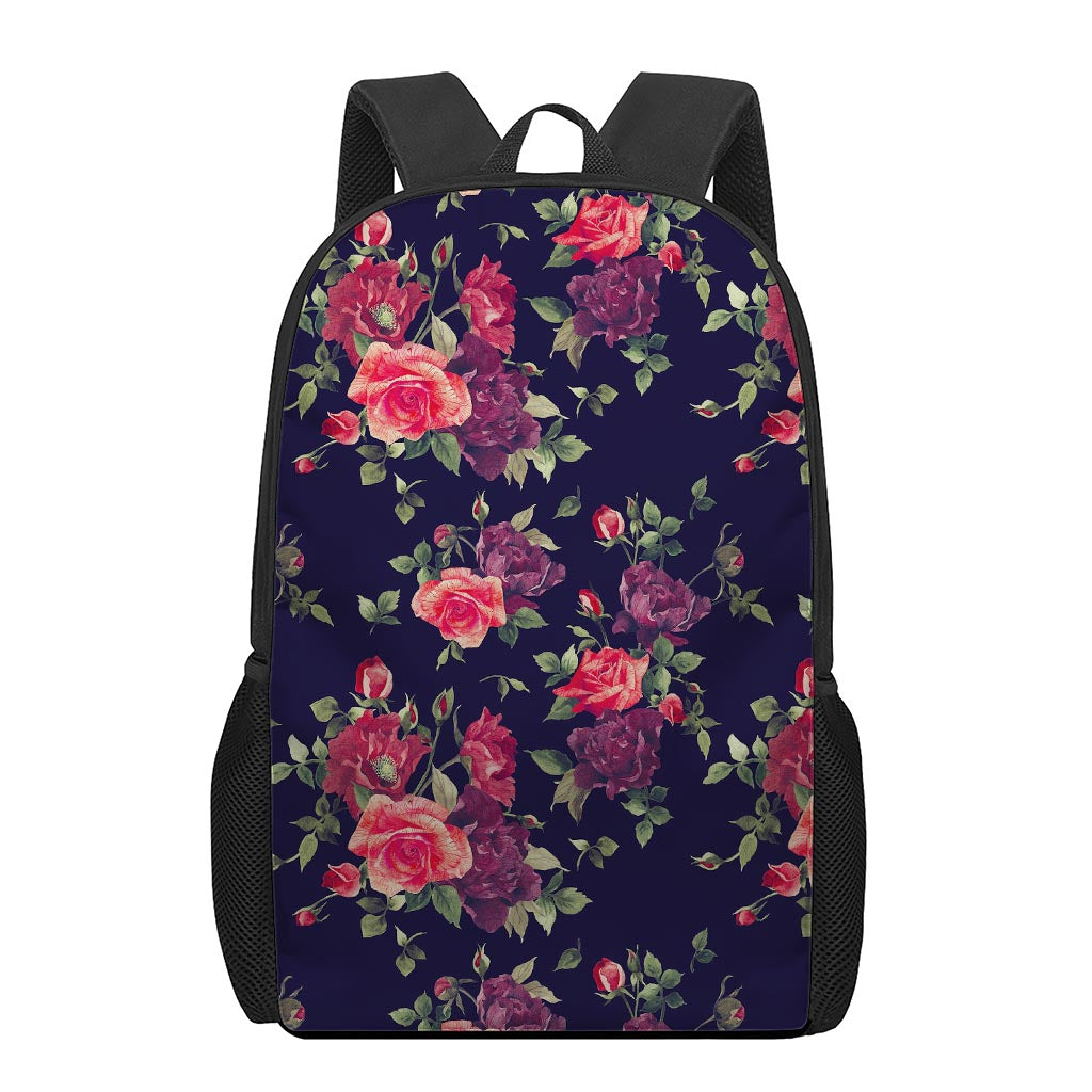 Red Violet Roses Floral Pattern Print 17 Inch Backpack