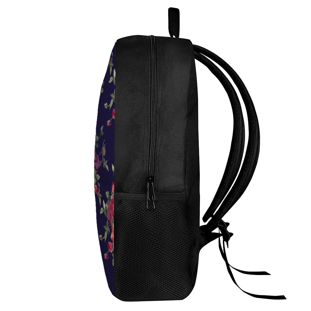Red Violet Roses Floral Pattern Print 17 Inch Backpack
