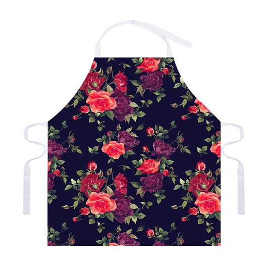 Red Violet Roses Floral Pattern Print Adjustable Apron
