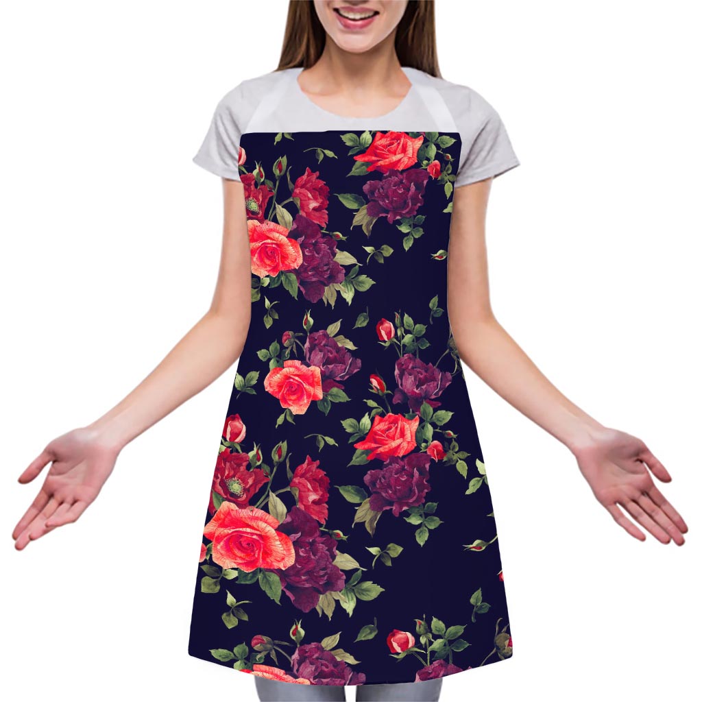 Red Violet Roses Floral Pattern Print Adjustable Apron