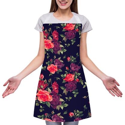 Red Violet Roses Floral Pattern Print Adjustable Apron