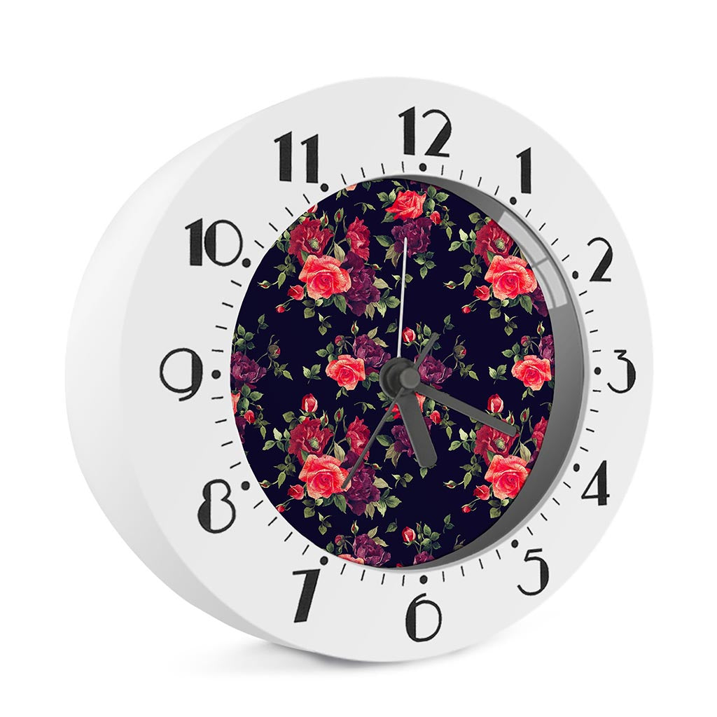 Red Violet Roses Floral Pattern Print Alarm Clock