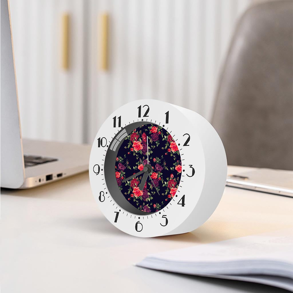 Red Violet Roses Floral Pattern Print Alarm Clock
