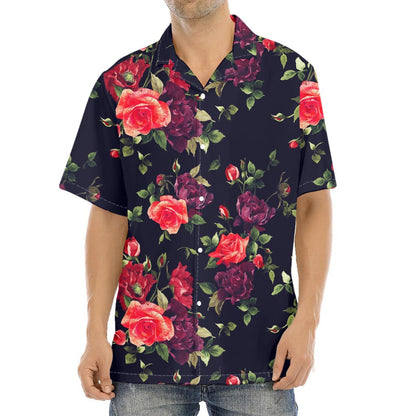 Red Violet Roses Floral Pattern Print Aloha Shirt