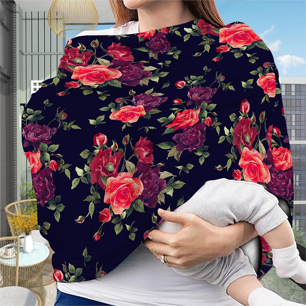 Red Violet Roses Floral Pattern Print Baby Seat Cover