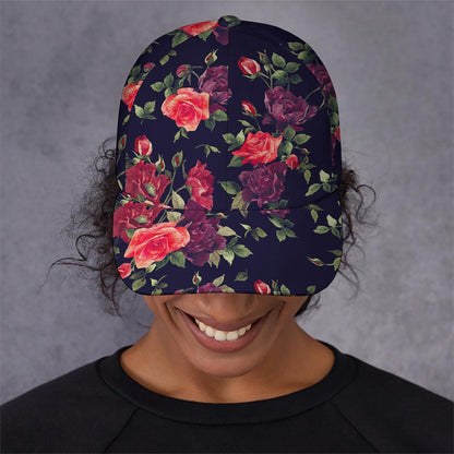 Red Violet Roses Floral Pattern Print Baseball Cap
