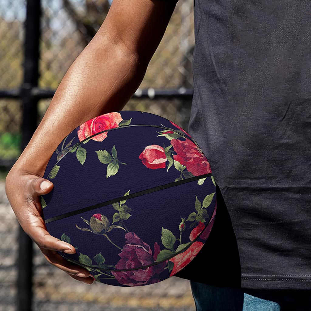 Red Violet Roses Floral Pattern Print Basketball