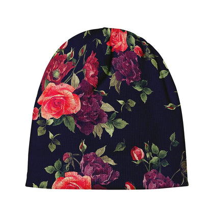 Red Violet Roses Floral Pattern Print Beanie