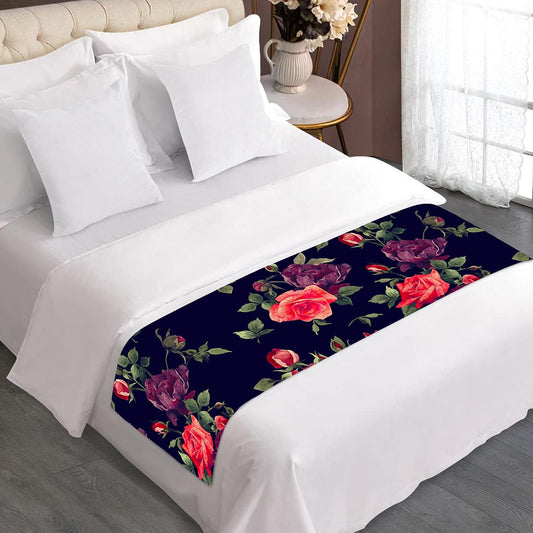 Red Violet Roses Floral Pattern Print Bed Runner