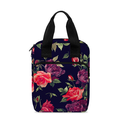 Red Violet Roses Floral Pattern Print Bible Tote Bag