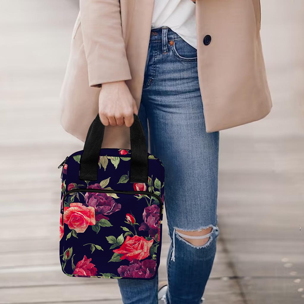 Red Violet Roses Floral Pattern Print Bible Tote Bag