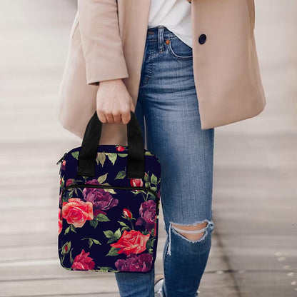 Red Violet Roses Floral Pattern Print Bible Tote Bag