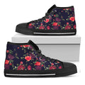 Red Violet Roses Floral Pattern Print Black High Top Sneakers