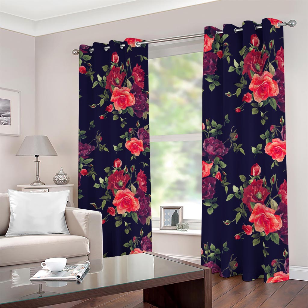Red Violet Roses Floral Pattern Print Blackout Grommet Curtains