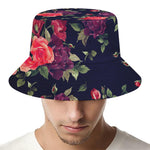 Red Violet Roses Floral Pattern Print Bucket Hat
