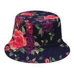 Red Violet Roses Floral Pattern Print Bucket Hat