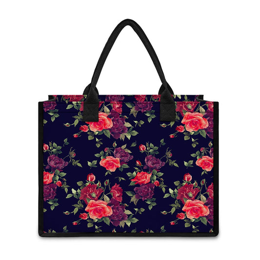 Red Violet Roses Floral Pattern Print Canvas Tote Bag