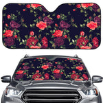 Red Violet Roses Floral Pattern Print Car Windshield Sun Shade