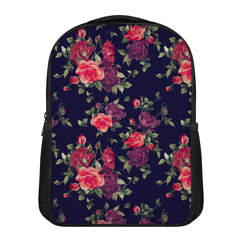 Red Violet Roses Floral Pattern Print Casual Backpack