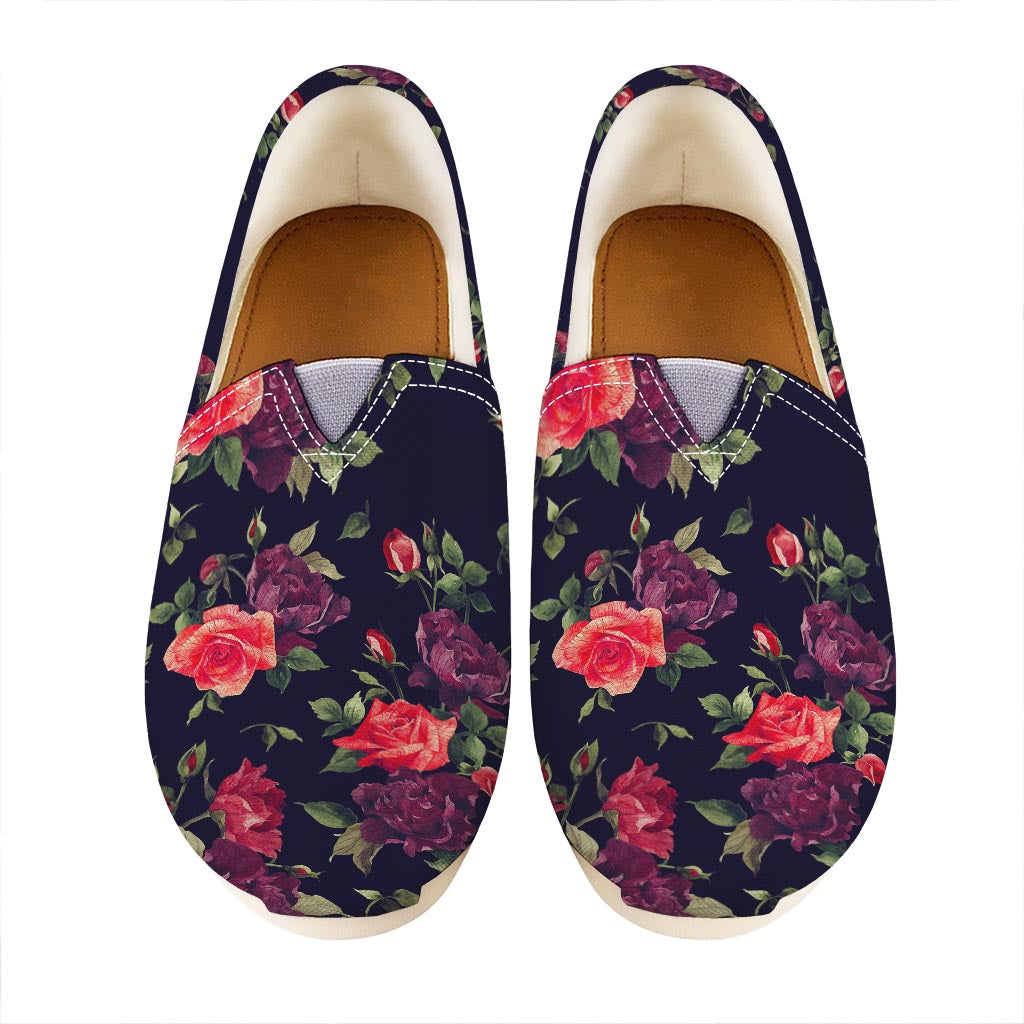 Red Violet Roses Floral Pattern Print Casual Shoes