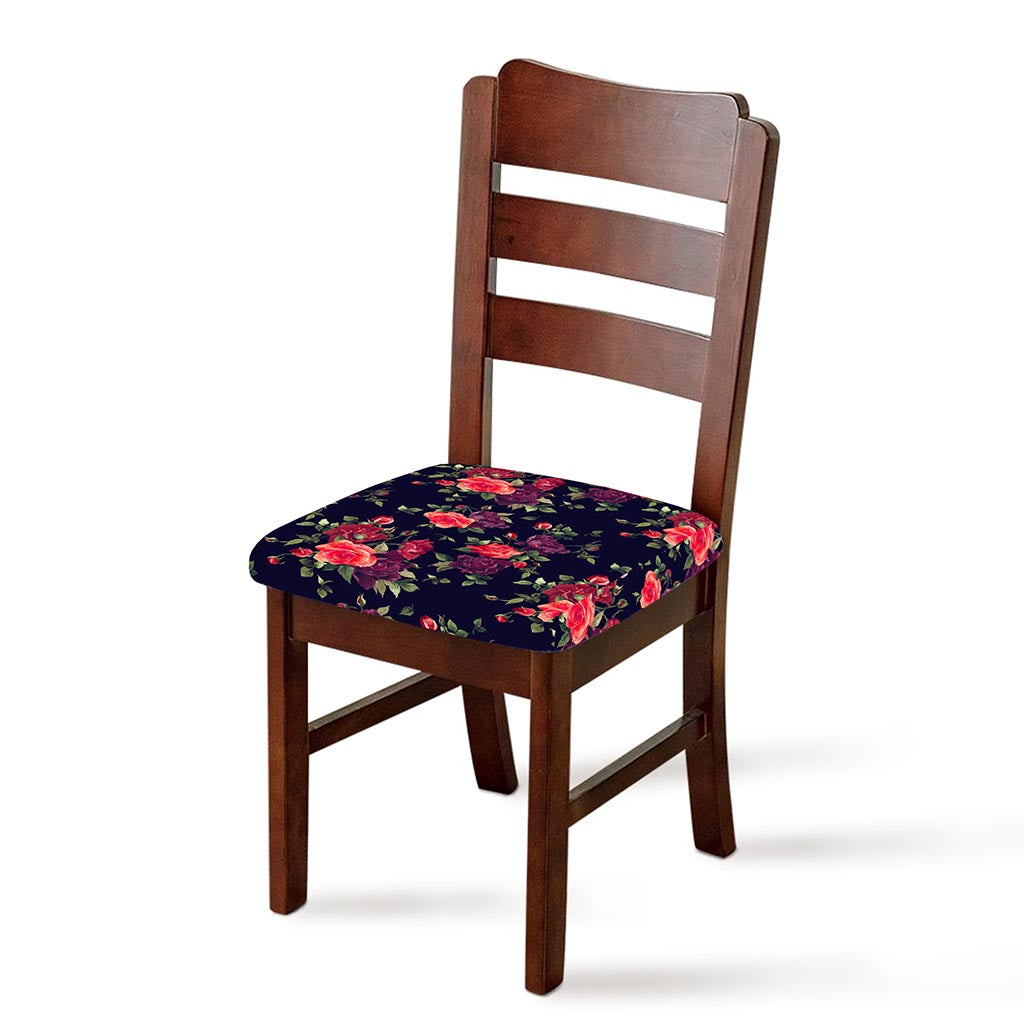 Red Violet Roses Floral Pattern Print Chair Cushion Cover