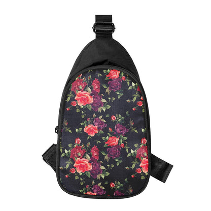 Red Violet Roses Floral Pattern Print Chest Bag